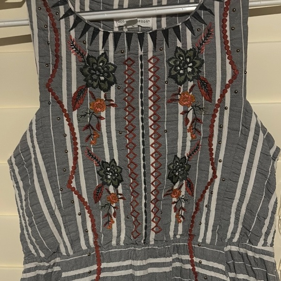 Orange and Gray Embellished Mini Sundress with Halter Neckline - Picture 2 of 5